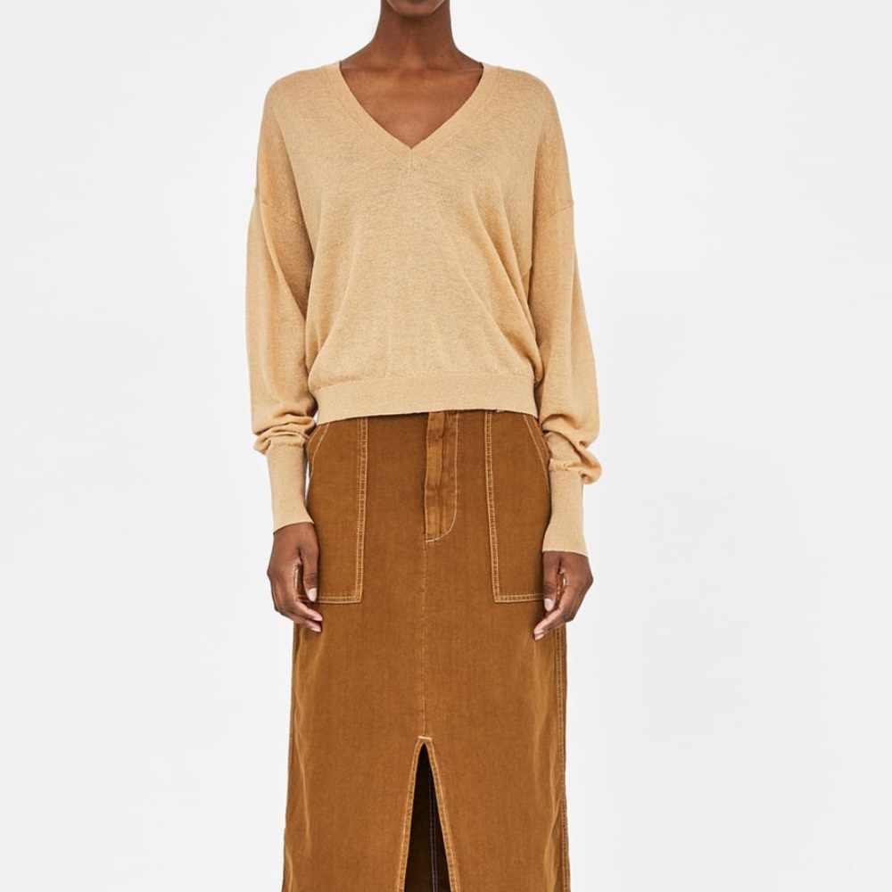 Zara rustic feel tan nude sweater Dolman sleeve S